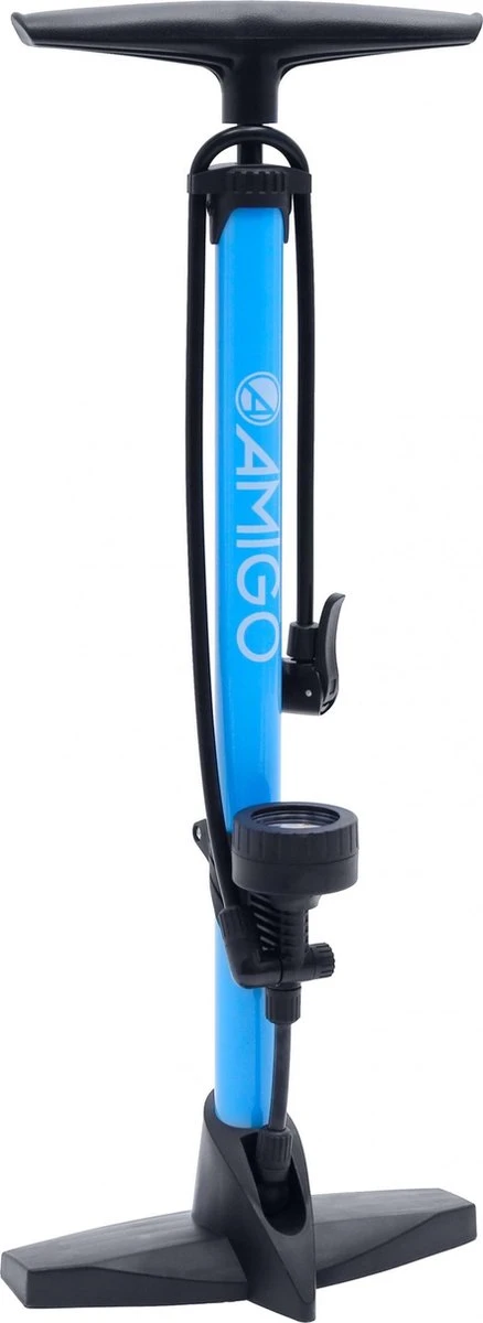 AMIGO M2 Fietspomp Met Drukmeter - Vloerpomp Voor Hollands Ventiel/ Frans Ventiel/ Autoventiel - Blauw 4 AMIGO M2 Fietspomp Met Drukmeter - Vloerpomp Voor Hollands Ventiel/ Frans Ventiel/ Autoventiel - Blauw - Afbeelding 2