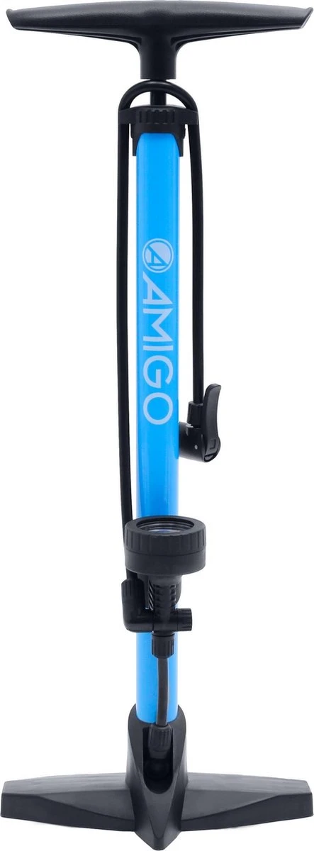 AMIGO M2 Fietspomp Met Drukmeter - Vloerpomp Voor Hollands Ventiel/ Frans Ventiel/ Autoventiel - Blauw