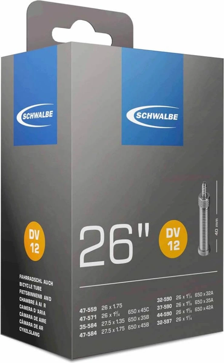 Schwalbe Binnenband - DV12 - 26 Inch X 1 1/4 - 27.5 Inch X 1.75 - Hollands Ventiel - 40mm 3 Schwalbe Binnenband - DV12 - 26 Inch X 1 1/4 - 27.5 Inch X 1.75 - Hollands Ventiel - 40mm