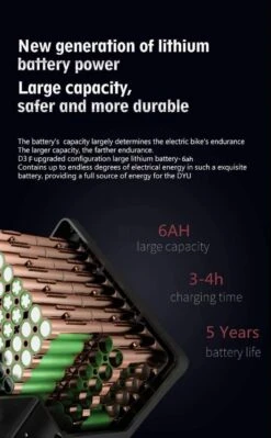 DYU D3F Opvouwbare Elektrische Fiets, Slimme Mountainbike Voor Volwassenen, 240W Aluminiumlegering Fiets Verwijderbare 36V/10Ah Lithium-ion Batterij Met 3 Rijmodi -Fietsuitrusting Winkel 742x1200