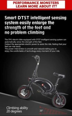 DYU D3F Opvouwbare Elektrische Fiets, Slimme Mountainbike Voor Volwassenen, 240W Aluminiumlegering Fiets Verwijderbare 36V/10Ah Lithium-ion Batterij Met 3 Rijmodi -Fietsuitrusting Winkel 749x1200
