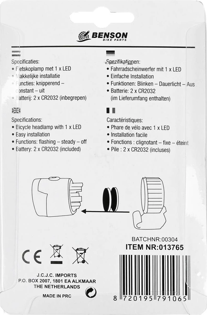 Benson Fietskoplamp LED - Compact - Sport - Waterdicht - Wit 7 Benson Fietskoplamp LED - Compact - Sport - Waterdicht - Wit - Afbeelding 5