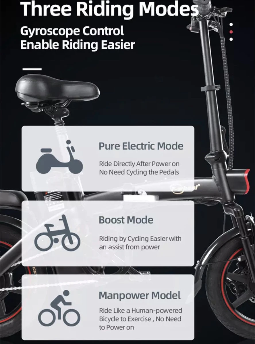 F-Wheel DYU A5 - Elektrische Vouwfiets - E Bike - 14 Inch - 7.5 Ah - 25km/u - Zwart 11 F-Wheel DYU A5 - Elektrische Vouwfiets - E Bike - 14 Inch - 7.5 Ah - 25km/u - Zwart - Afbeelding 9